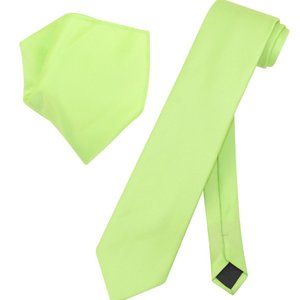 UMO LORENZO 2Piece Lime Green Solid Necktie And Matching Hanky Set